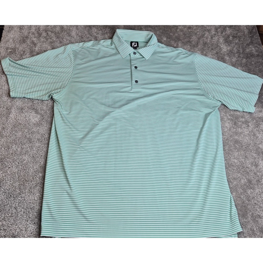 FJ Footjoy Golf Polo Shirt Striped Short Sleeve Green Mens‎  XXL